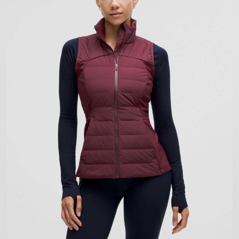 Lululemon Down For It All Vest Garnet NWOT Goose Down PrimaLoft Run Jacket SZ 10